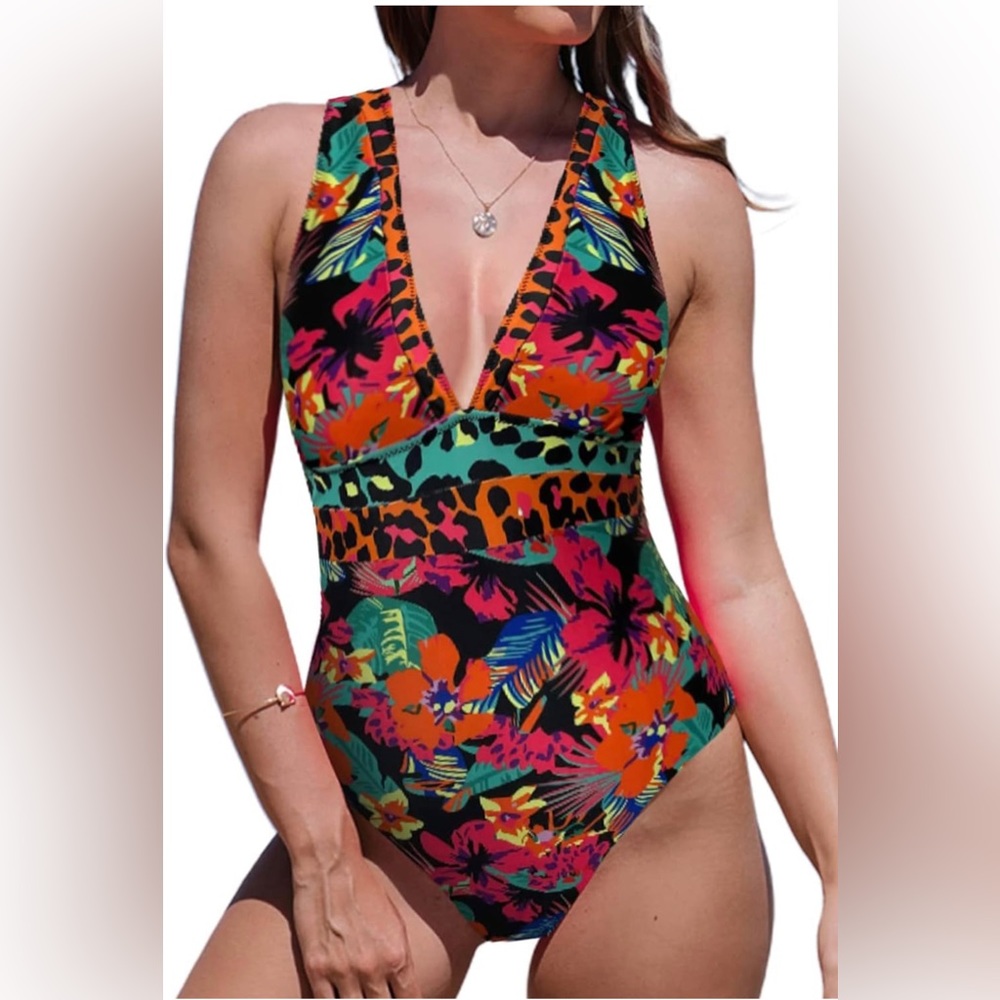 Hilinker Women's V Neck Backless One Piece Swimsuit Cut Out Tie BackBathing Suit